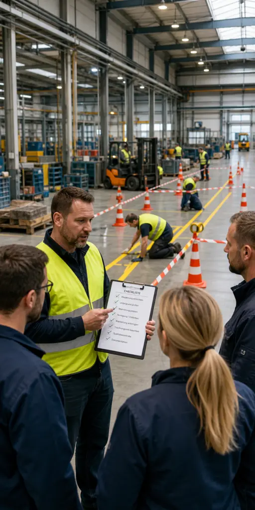 Bodenmarkierungen ohne Produktionsstopp - so läuft der Betrieb während der Verlegung weiter