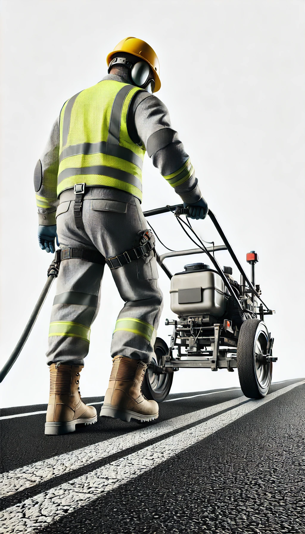 Thomas Telatinski der Inhaber von D+V GmbH und Telatinski Markierungen fährt eine Bodenmarkierungsmaschine