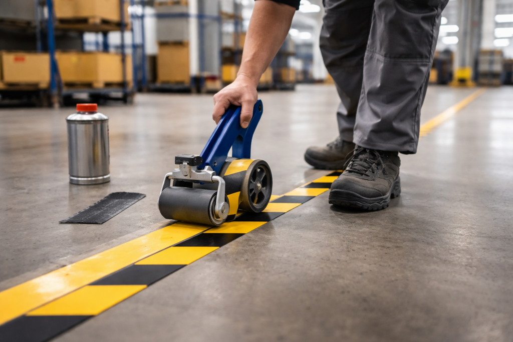 Bodenmarkierungsband Haltbarkeit jemand verlegt Bodenmarkierungsbänder