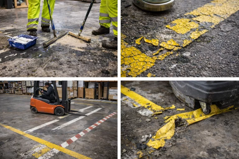 Bodenmarkierungsband richtig auswählen um Fehler wie auf diesem Bild zu vermeiden